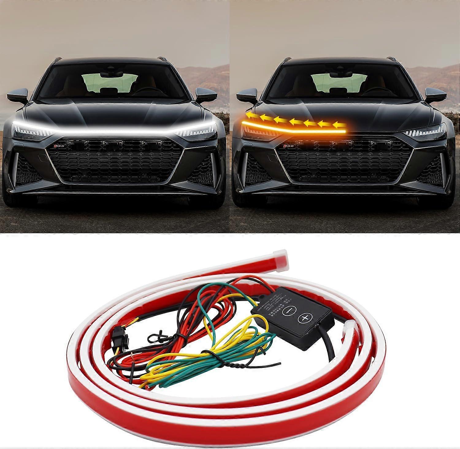 Exterior Car LED Strip Lights Cuttable Dynamic Scan Start Up Car Hood Light Strip Sequential Flowing Turn Signal Lights Waterproof Daytime Running Lig