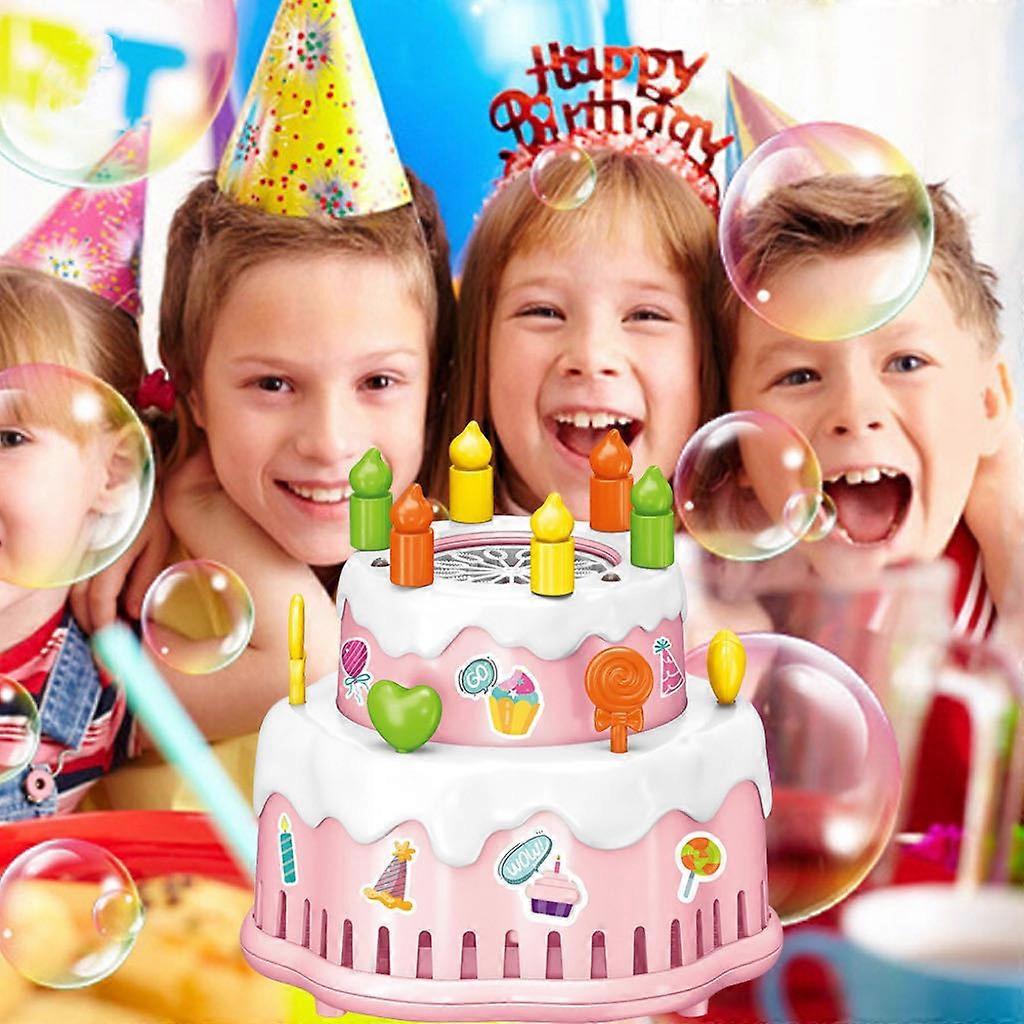 Cake Automatic Bubble Machine, Birthday Cake Bubble Machine for Kids Automatic Bubble Blower With Lights/Music/Solution Summer Bubble Maker Toys