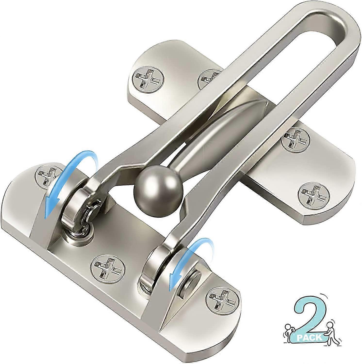 2 Pack Door Lock Latch For Home Security - Swing Bar Door Guard For Front And Inside Door, Safety Childproof Reinforcement Door Stopper For Kids Home