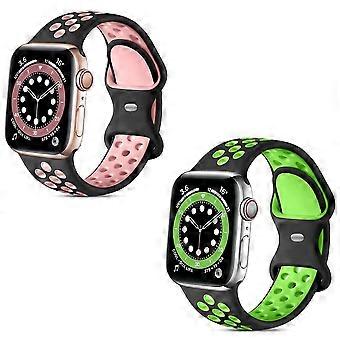2 sportbandjes die compatibel zijn met Apple Watch-bandjes 42 mm, 44 mm, 45 mm, ademend, zacht siliconen vervangend bandje voor dames en heren, compatibel met iWatch SE