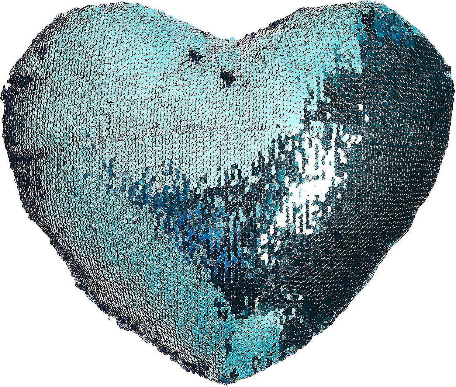 ハート型枕マーメイドスパンコール枕枕付き枕インサートリバーシブルスロー枕(35 x 40 cm、アクアマリングリーン)