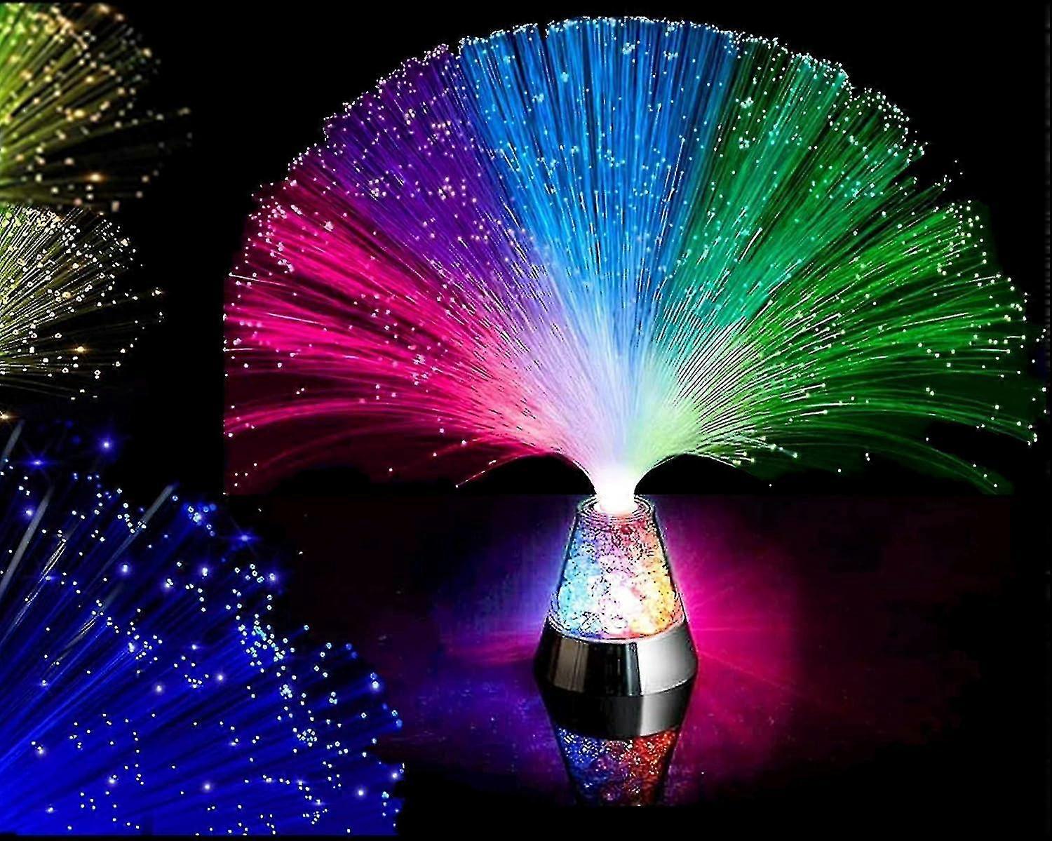Led Fiber Optic Lamp, Led Colourful Changing Fibre Optic Fountain Night Light With Crystals Base, Multicolor Atmosphere Bedside Light