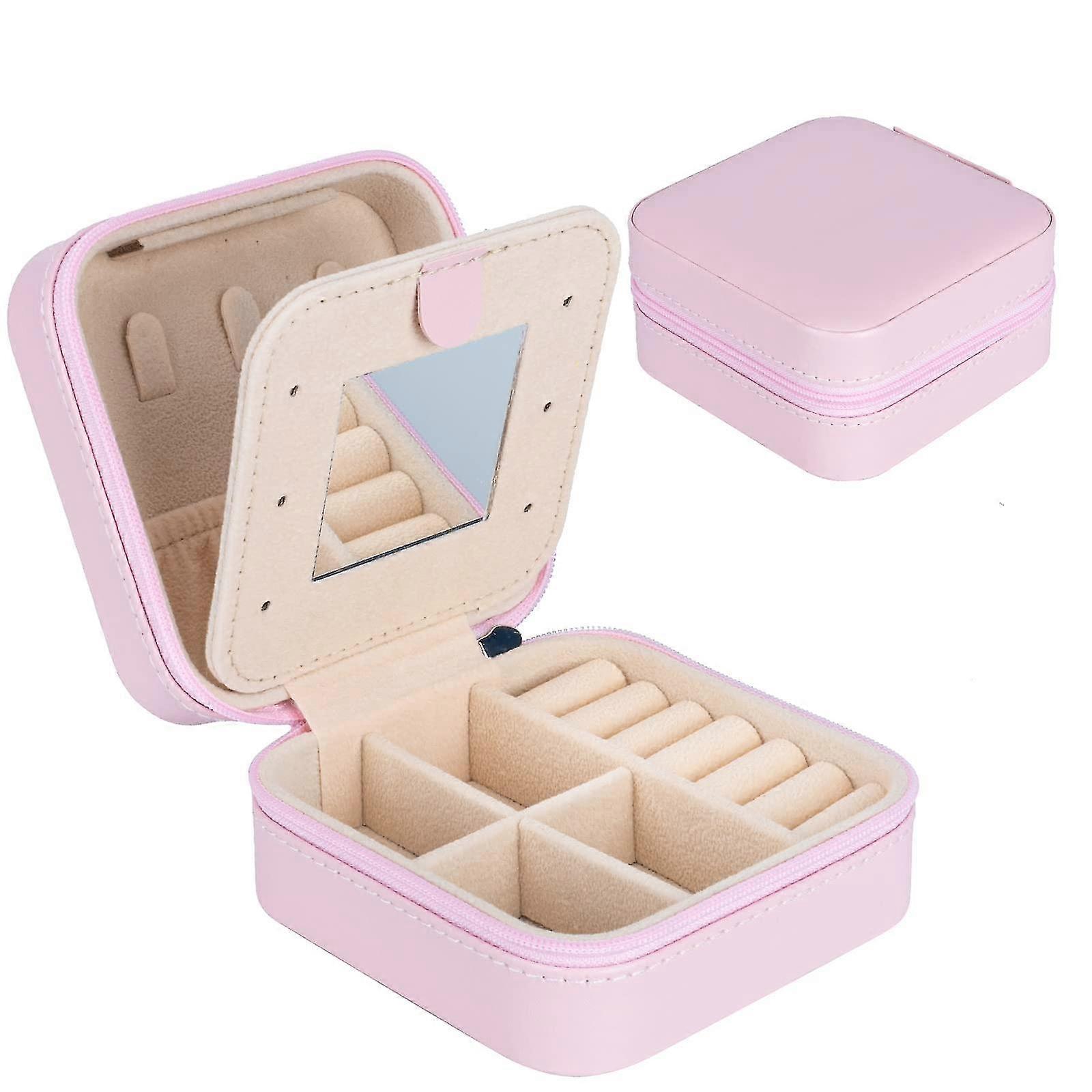 Mini tragbare Schmuckschatulle Organizer, Reiseschmucketui, Leder Doppelschicht Schmuckschatulle mit Spiegel, Ringe Ohrringe