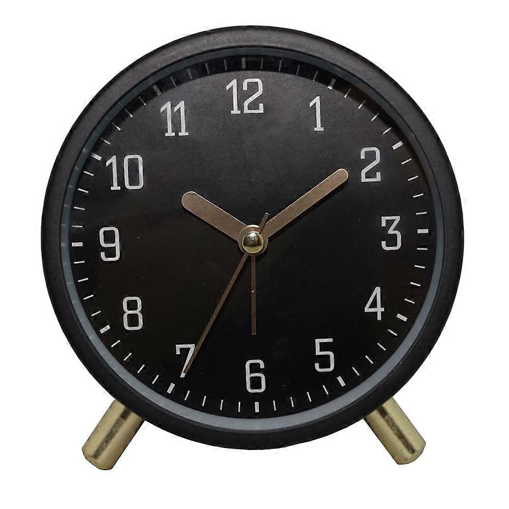 Simple Metal Quartz Alarm Clock Round Creative Student Desk Clock black