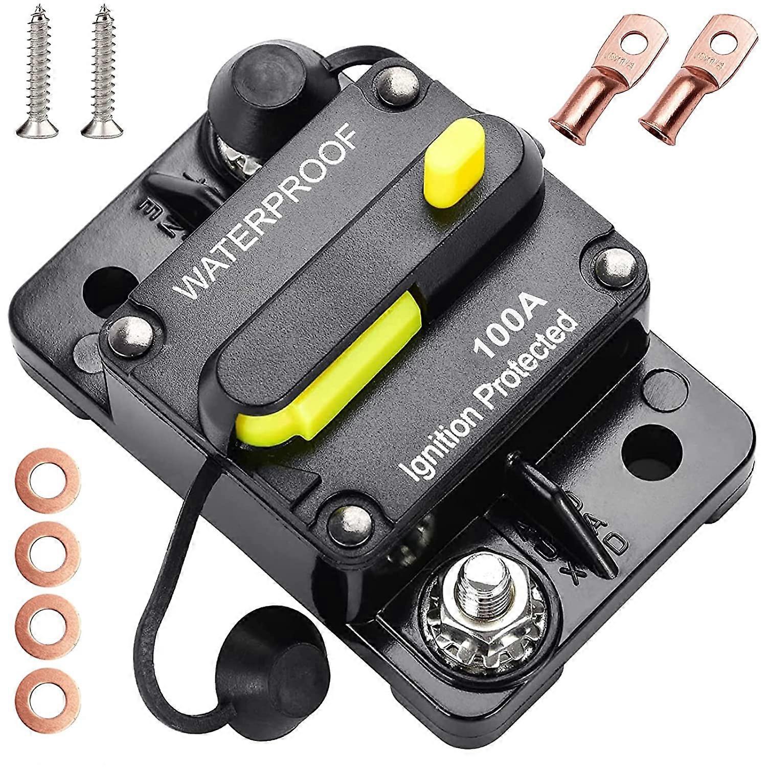 Car Circuit Breaker 12V-48V DC Circuit Breaker with Manual Reset Battery Switchable Power Circuit Breaker Reset Waterproof Car Fuse Holder (100A)