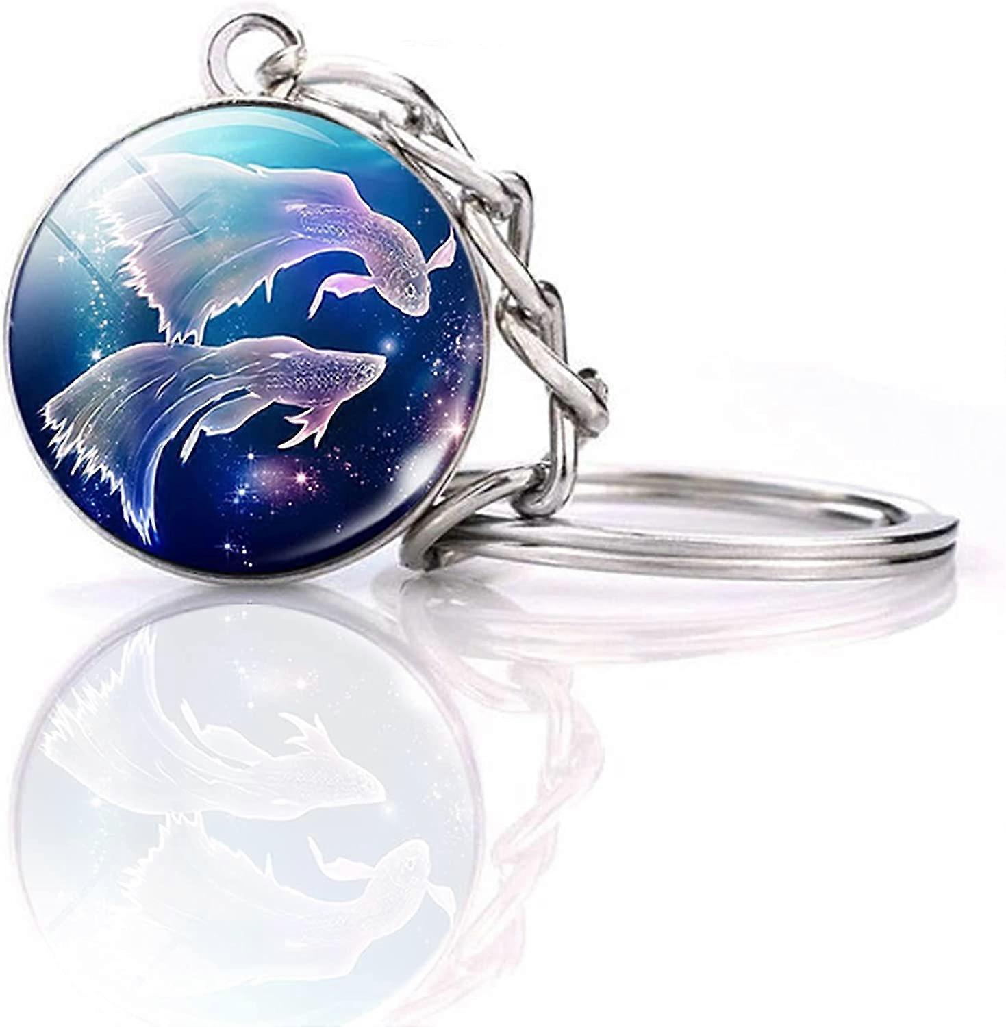 Zodiac 12 Constellations Charm Luminous Crystal Ball Pendant Key chain