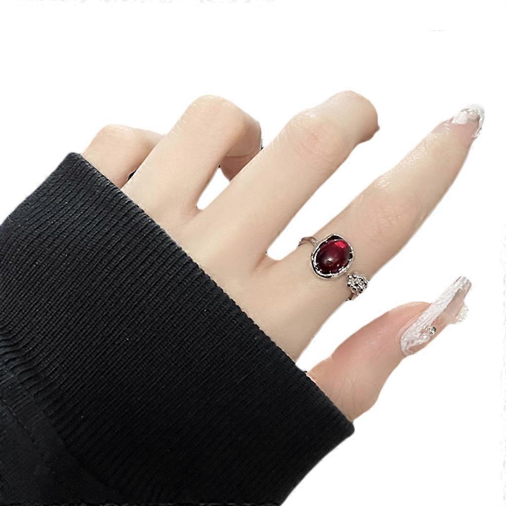 Red Agate Ring Adjustable Open Finger Rings Oval-Shape Gemstone-Joint Ring