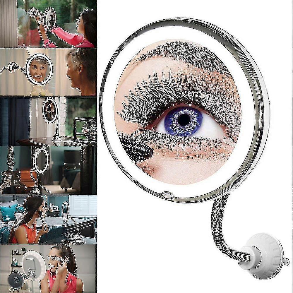 1 Pcs 10x Magnification Flexible Illuminated Mirror Round Suction Cup With Bendable Neck
