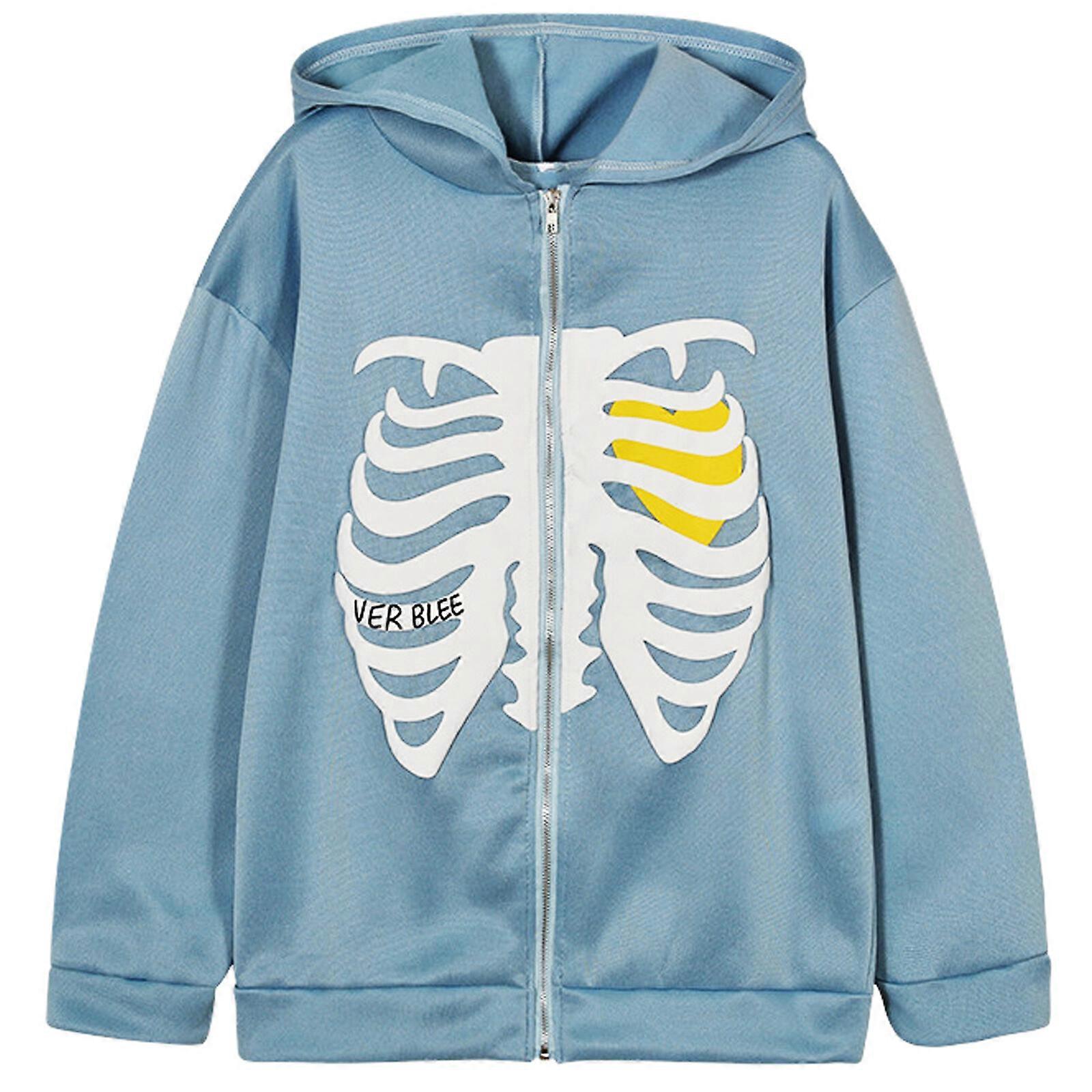 Hoodies Anime Skelett Tryck Män Jackor Y2K Kläder Lös Streetwear Bomull Mode Dragkedja Långsvedda tröjor