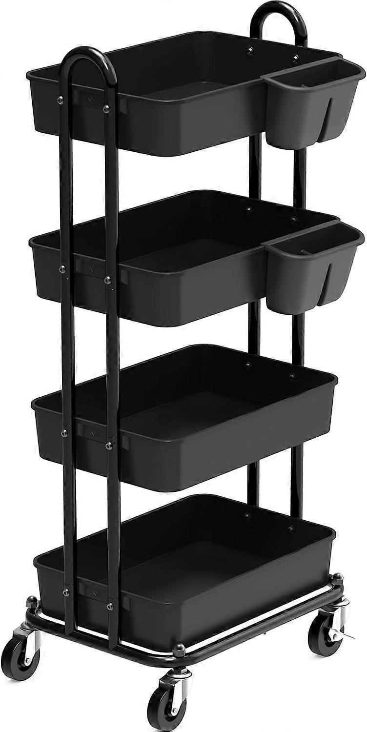 pleHouseware 4-Tier Rolling Utility Cart with Basket Dividers and Hanging Buckets, Turquoise Black 4-Tier