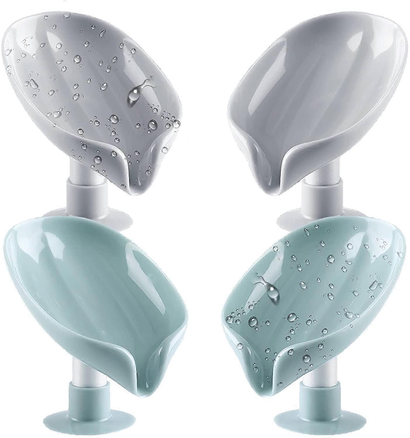 4パックバーソープホルダー葉の形をした自己排水ソープディッシュホルダー、吸盤付きシャワー、バスルーム、キッチン、バスタブ用クリエイティブソープボックス(グレー+ G