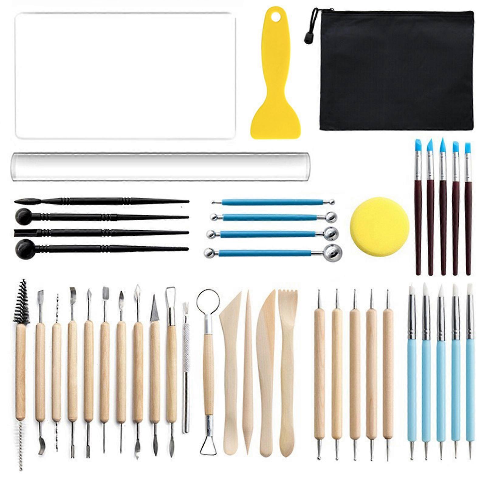 43pcs Tool Ball Stylus Dotting Tools Modeling Sculpting Carving Tools Set Acrylic Sheet Stick for Beginners Sculpture Pottery