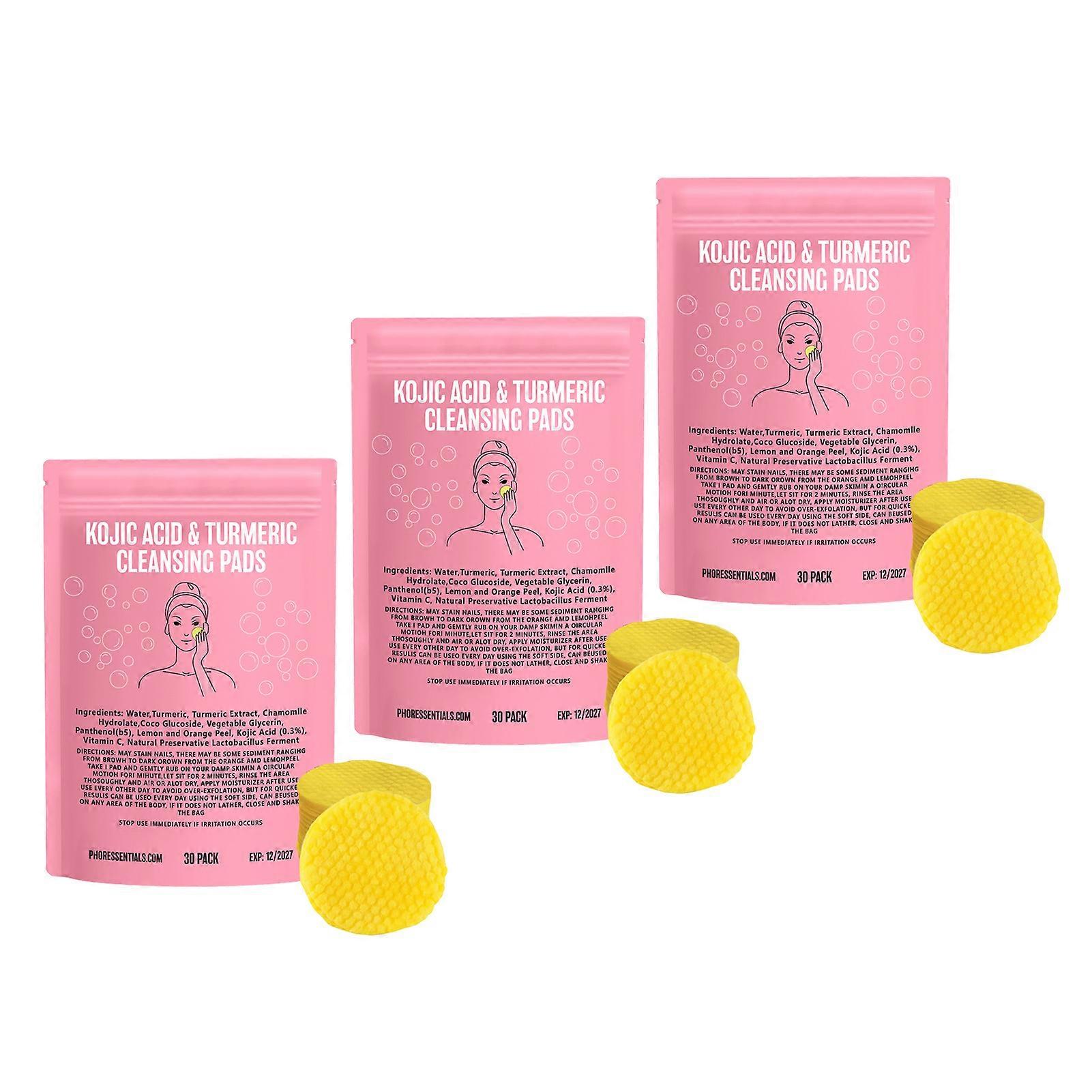 30-90pcs Turmeric Kojic Acid Exfoliating Cleansing Pads for Face & Body, Dark Spot Fading & Skin Resurfacing, Daily Use
