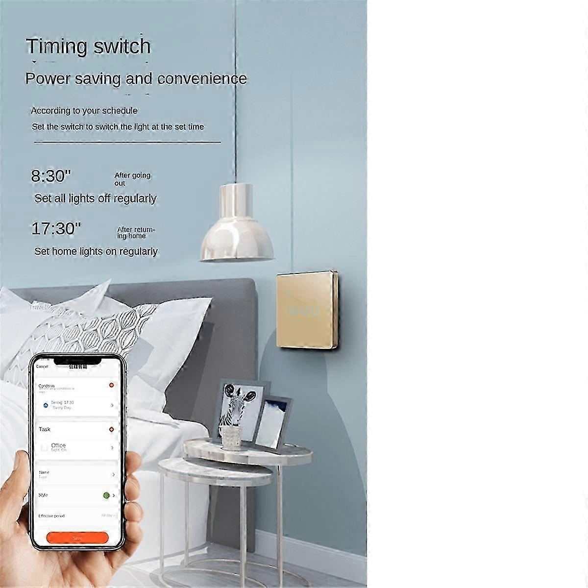 Tuya Wifi Smart Switch Touch Light Switch Zero Fire Line 3 Switch Gold
