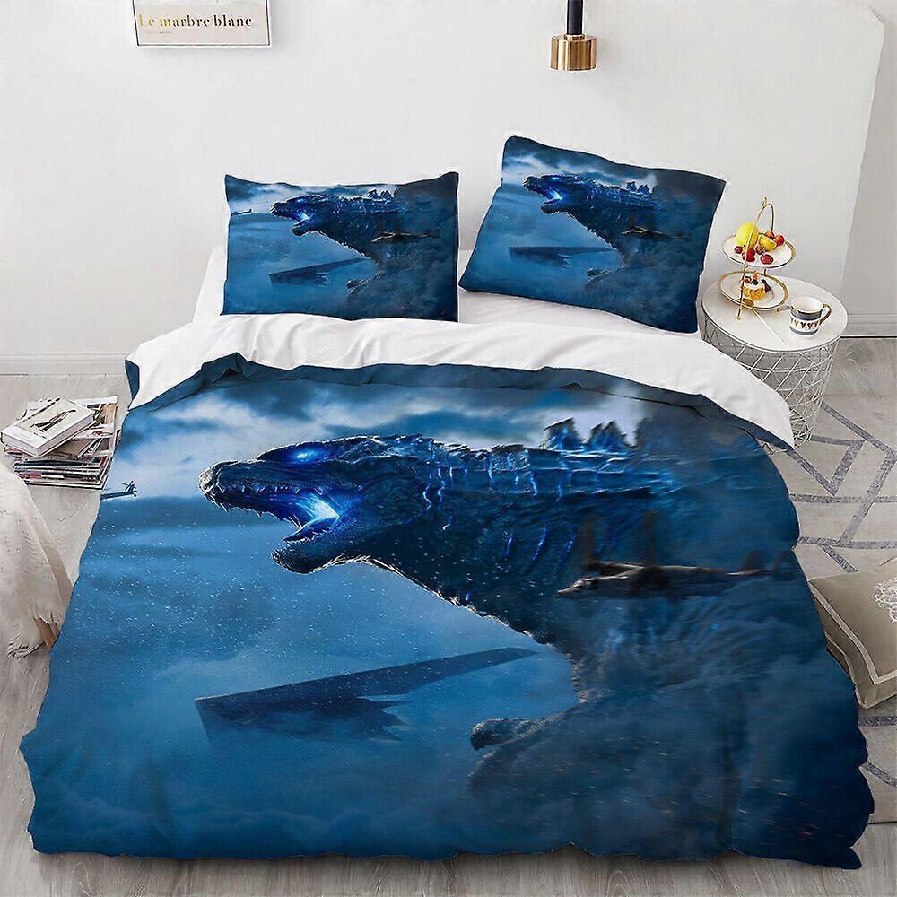 v183 Lençóis Godzilla Capa de Edredão Conjunto de Roupa de Cama Capa de Edredão Capa de Cama Conjunto de Cama de 3 Peças (1 Capa de Edredão + 2 Fronhas) y183
