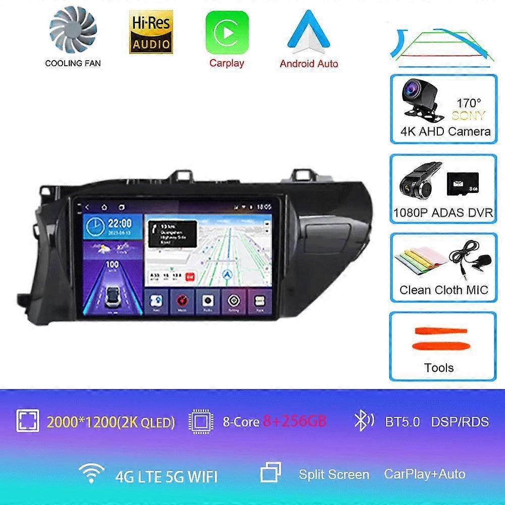 Toyota Hilux 2016 2017 2018 için Araba Radyosu Android 14 Carplay Auto 2k Ekran Multimedya Oynatıcı 2din Autoradio Stereo Kafa Ünitesi