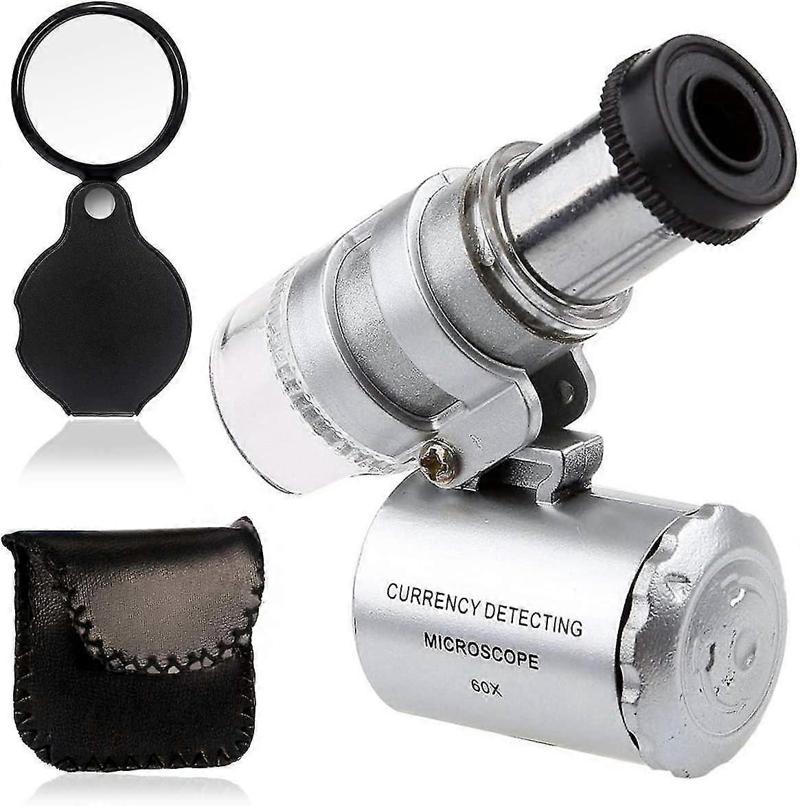 Mini 60x Microscope Magnifying With Led Light Poet Jewelry Magnifier Jeweler Loupe With 10x Folding Poet Magnifier