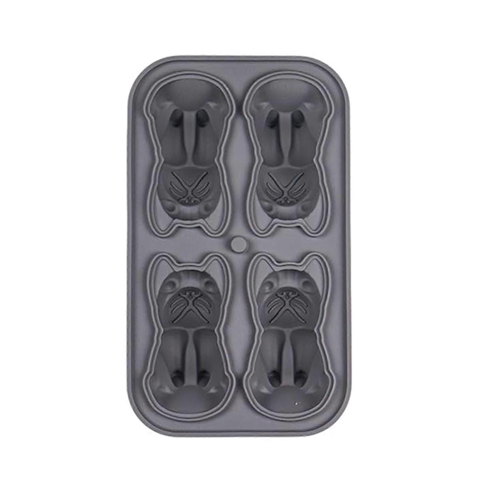 Dog Shaped Ice Cube Mold Cute Bulldog Ice Tray Making Mold Flexible Silicones Molds Easy to Use and Clean Barwares Gray