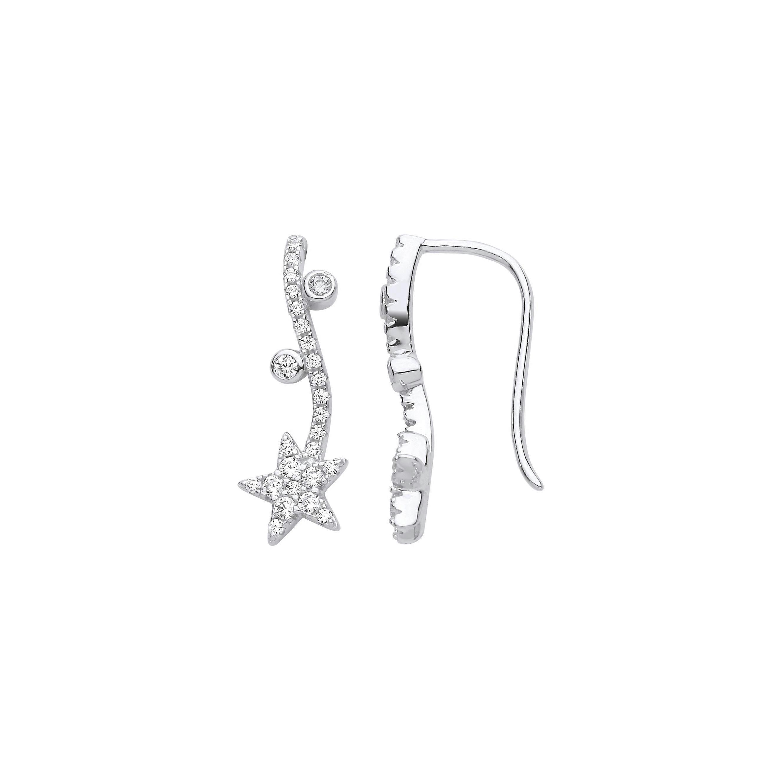 Jewelco London 女士镀铑纯银 CZ 仙女魔杖星滴耳环