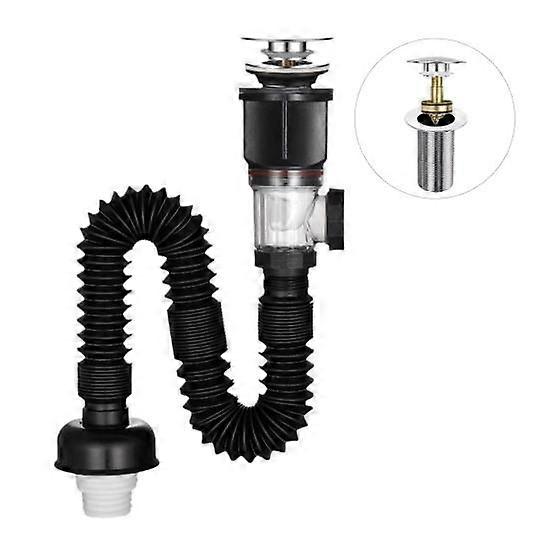 Bathroom Sink Drain Kit with Flexible Expandable P-Trap Leak-Proof Odor Prevention Easy Installation Flexible Sink Drain Pipe Set