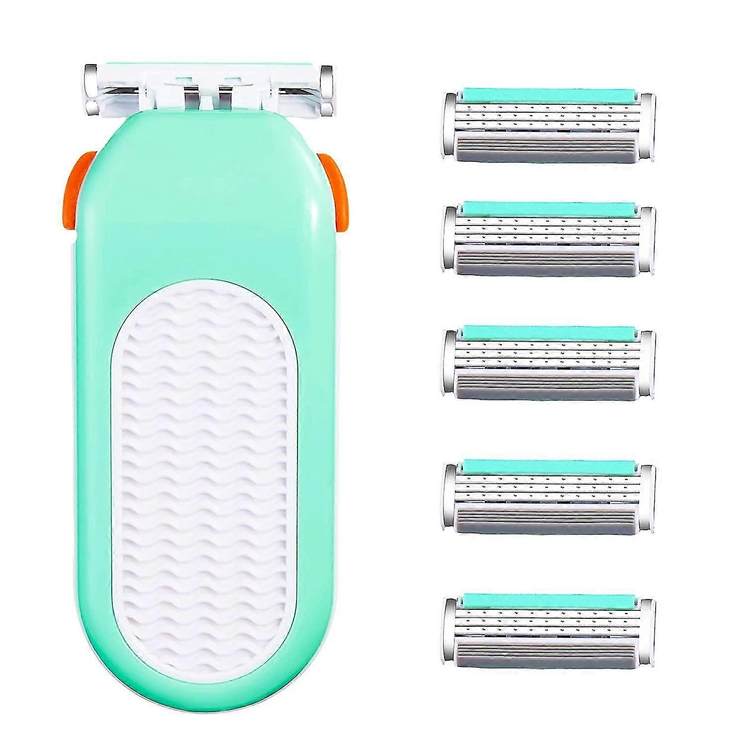 شفرات حلاقة للنساء 6 عبوات 3 شفرات ماكينة حلاقة لأرجل الوجه منطقة بيكيني ، كومفورت جليد ، Green_Ssdlv