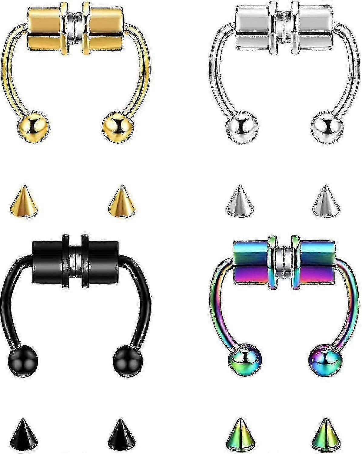 4 Pcs Magnetic Septum Nose Ring Stainless Steel Magnet Fake Septum Nose Ring - jjS