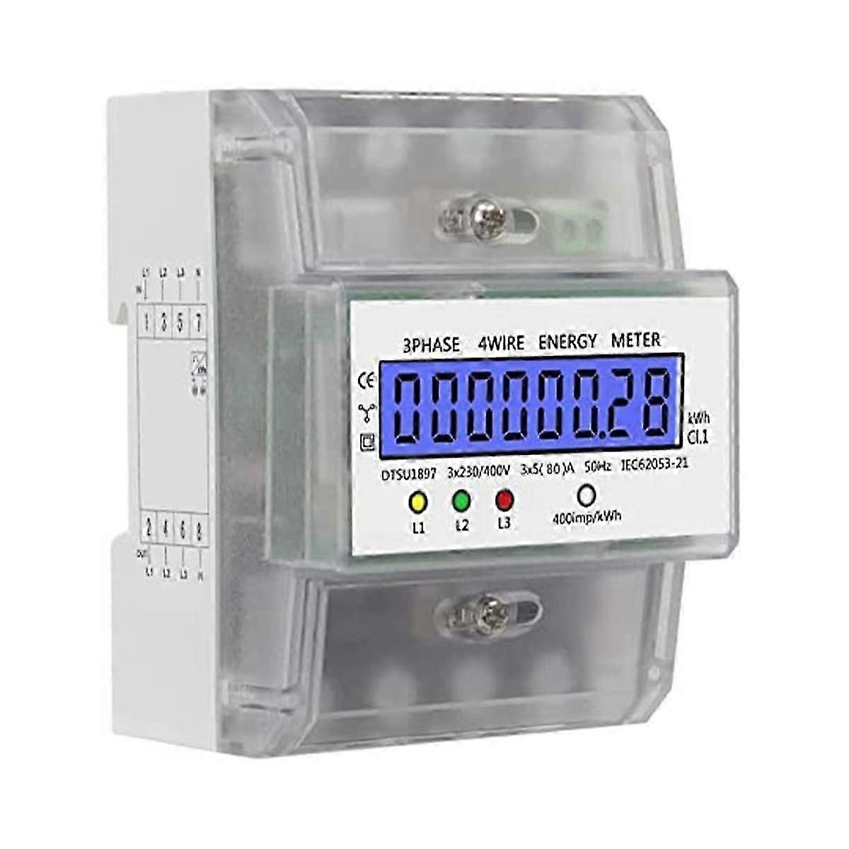 Stromzähler 3 Phasig 4 Leiter, Stromzähler Hutschiene mit LCD-Display, Digitalstrom M