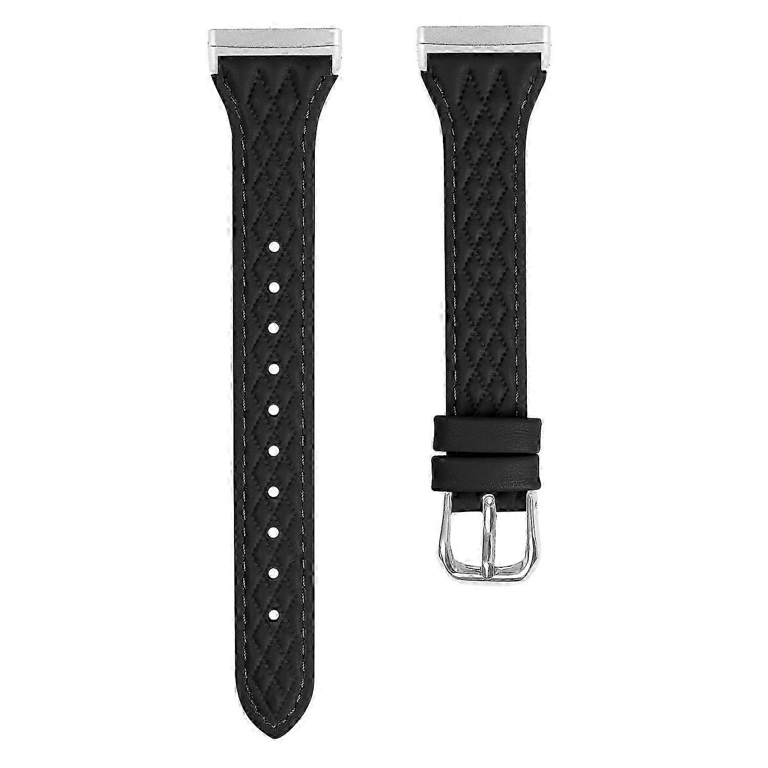 For Fitbit Versa 3/sense Top-layer Cow Leather Rhombus Design Watch Strap