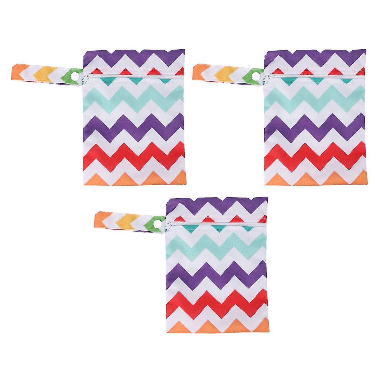 3pcs Wet Dry Bags for Diaper Bag Water Resistant Reusable Zipper Closure Snap Handle Printed Cloth D