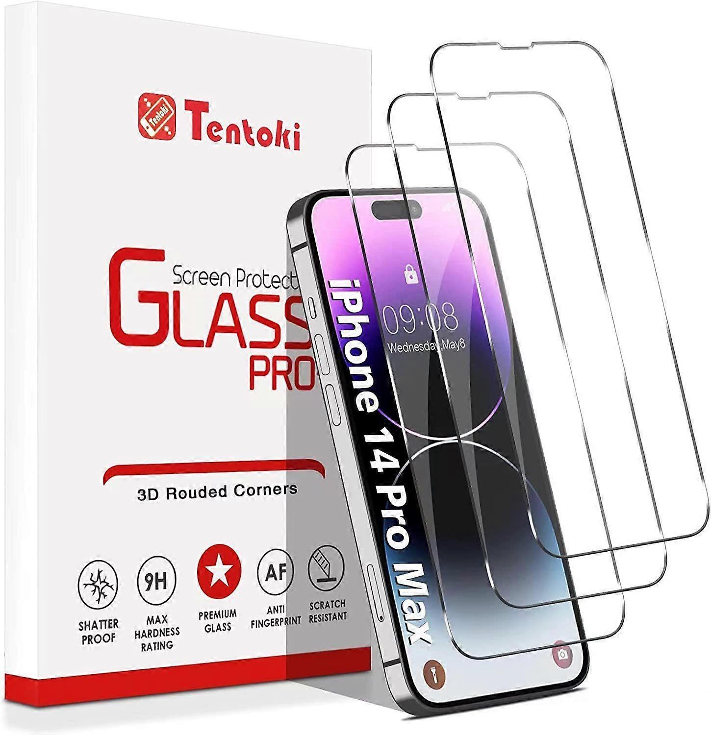 iPhone 14 Pro Max強化ガラス、[3パック]、[フルカバレッジ] HDガラススクリーンプロテクター、[バブルフリー、アンチスクラッチ] iPhone 14 Pro Max用硬度9H