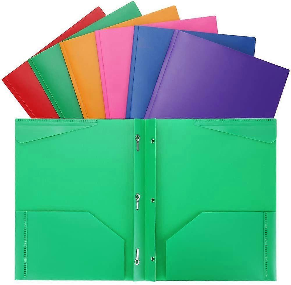 2 Pocket Folder (6 Pack, Assorted Colors) Heavy Duty Plastic Folders with Pockets Fit Letter-Size Papers, Two-Pocket Poly Folders Bulk for School, Col