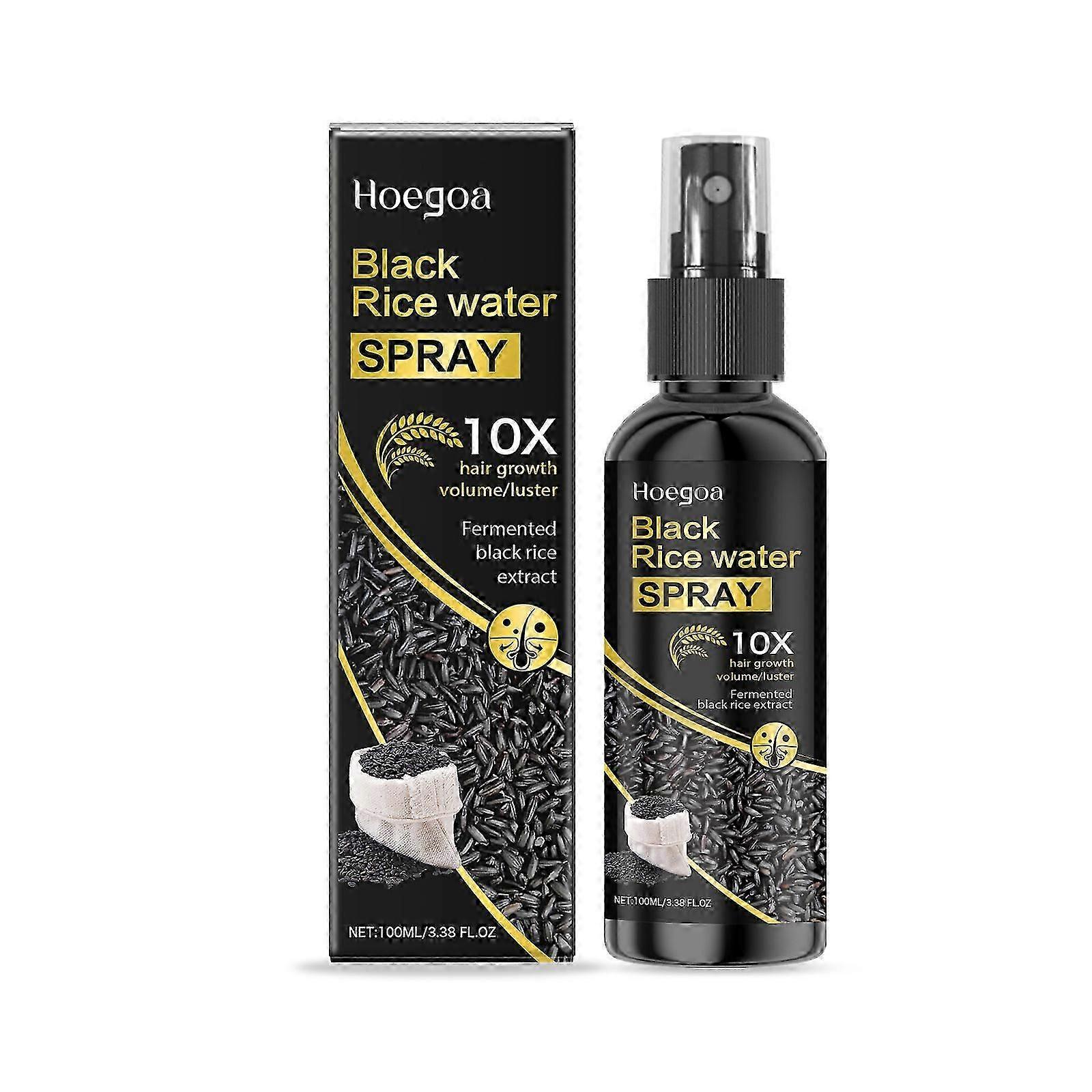 Spray de Soro de Crescimento de Cabelo com Água de Arroz Preto, Tratamento Natural de Crescimento de Cabelo com Óleo de Rícino e Gengibre para Cabelos Danificados e Secos, Melhora a Espessura, Comprimento