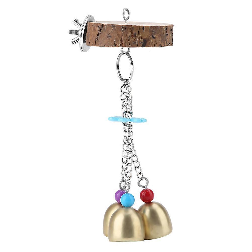 1PCS Parrot Perch Stand Bite Copper Bells Toy Bird Swing Log