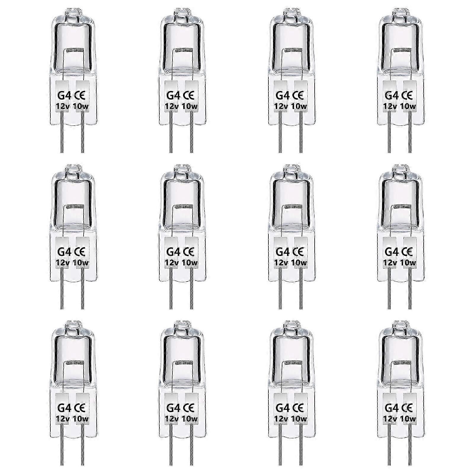12 Pack G4 Halogen Light Bulbs 10W 12V Dimmable 2 Pin Lamp Bulb, Clear Capsule 2 Pin Base for Cooker Lighting