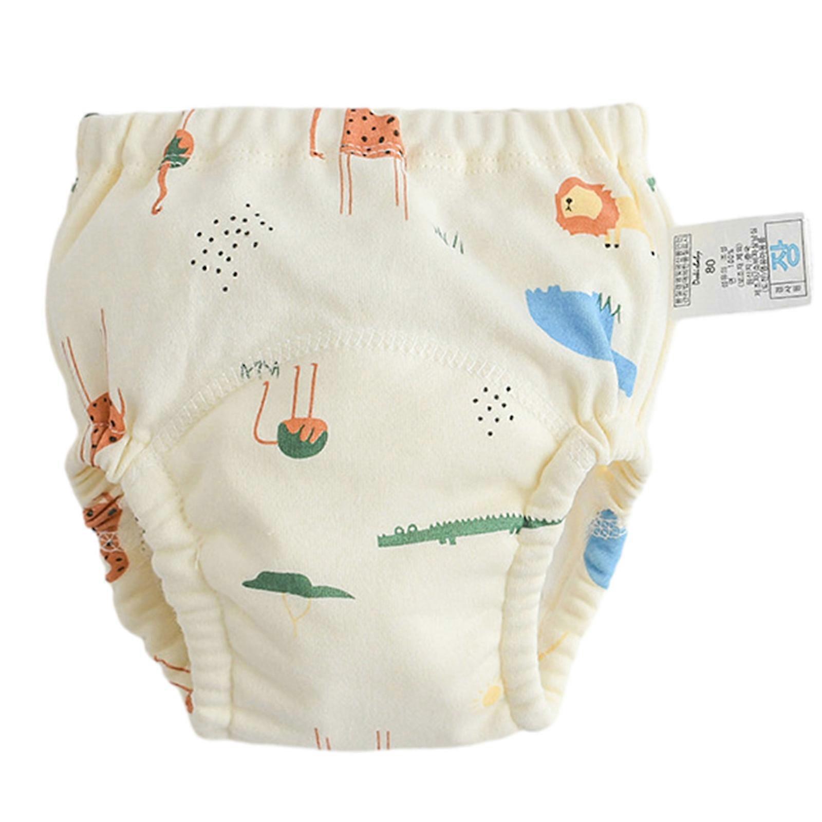 Infant Diaper Shorts Cotton Diaper Pants Washable Baby Nappy Breathable Urine Absorbent Baby Pants Potty Training Shorts  Beige animals S