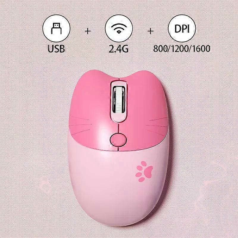Cute Cat Wireless Mouse, USB Receiver Plug and Play, 3 Adjustable DPI, Compatible with Laptop,PC, Computer