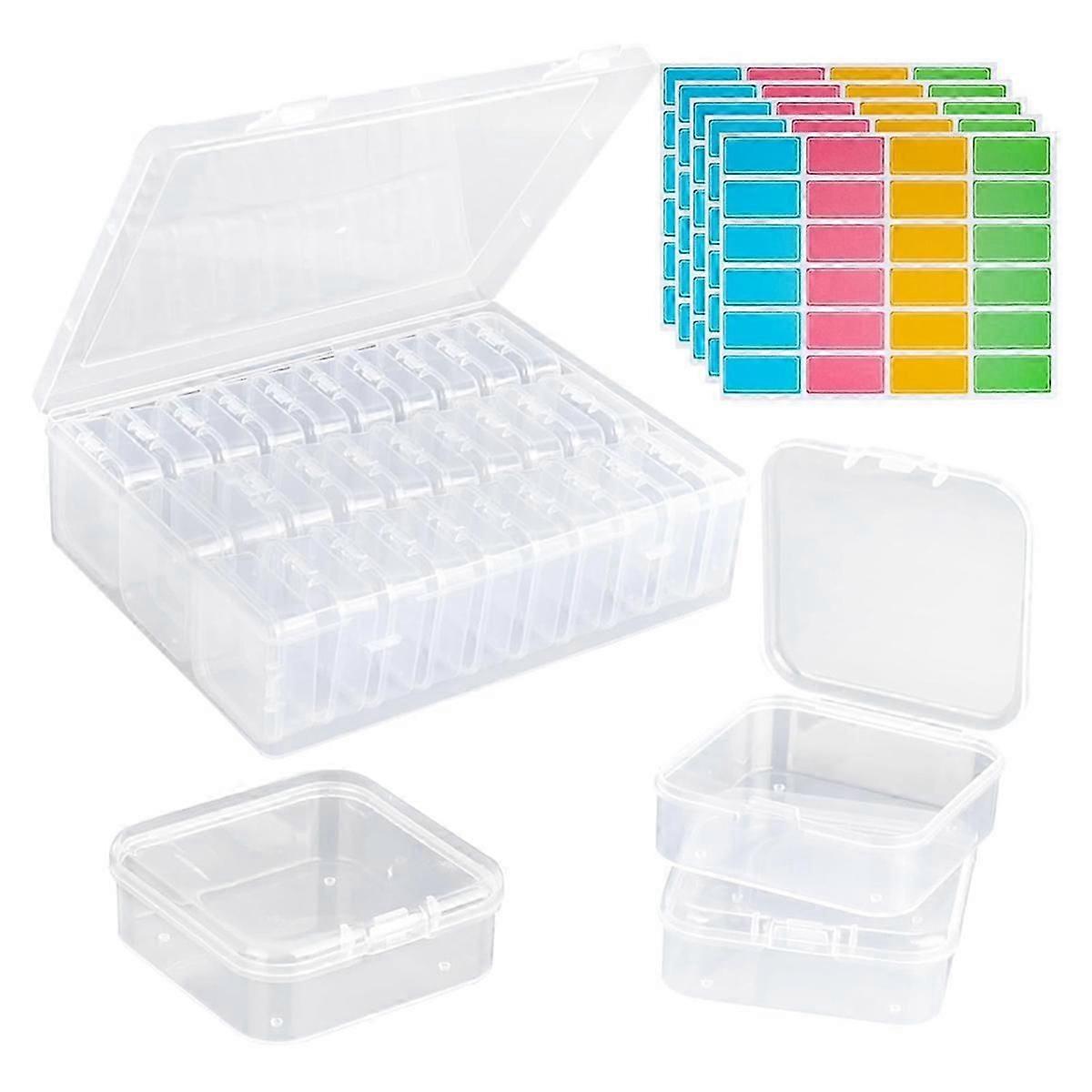 Bead Organizer Box, 30Pcs Small Clear Plastic Bead Storage Containers, 1 Craft Storage Box with Hin