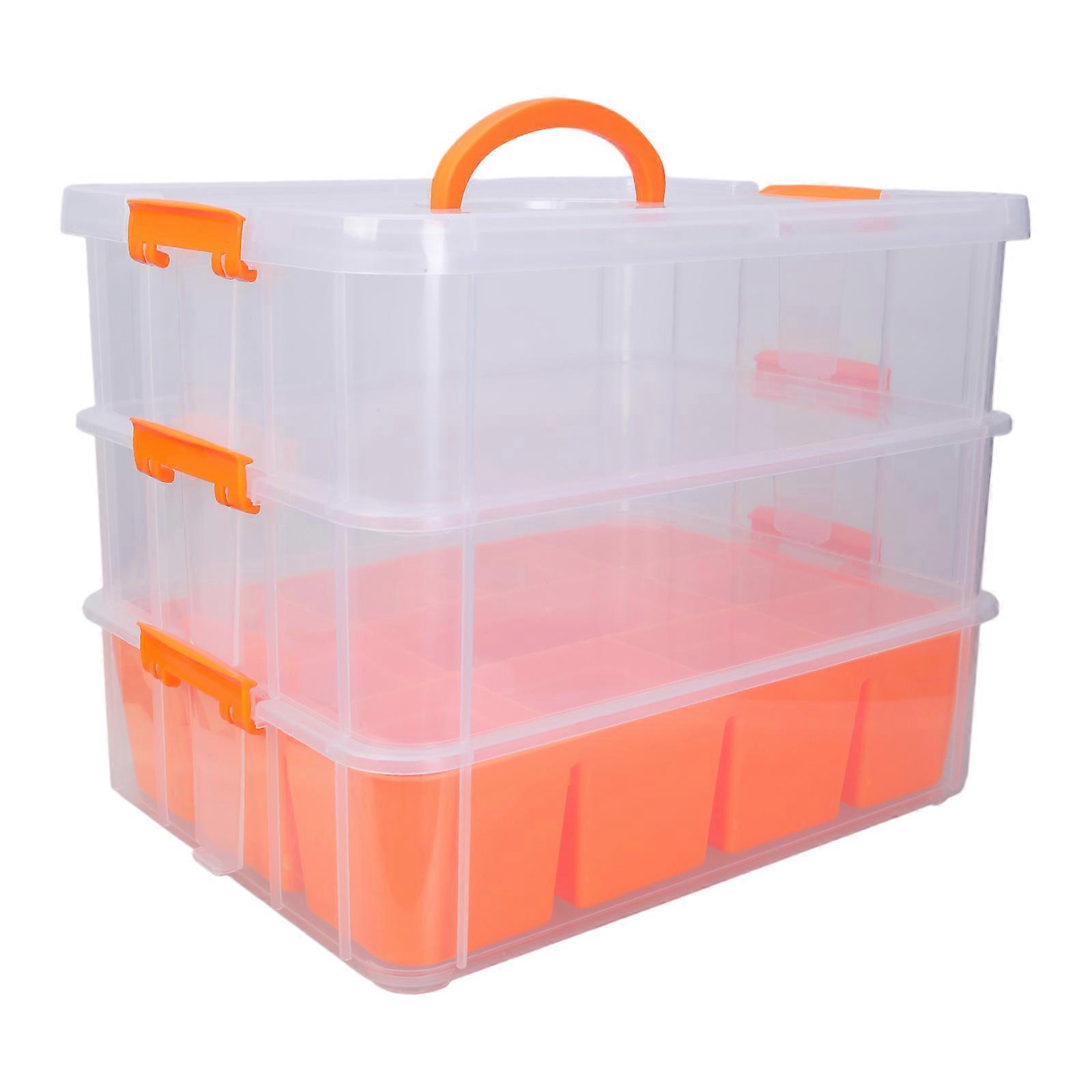 Storage Box Stackable Storage Organisers Large Capacity Storage Box 3 Layer Storage Container for Building Blocks  Vibrant orange
