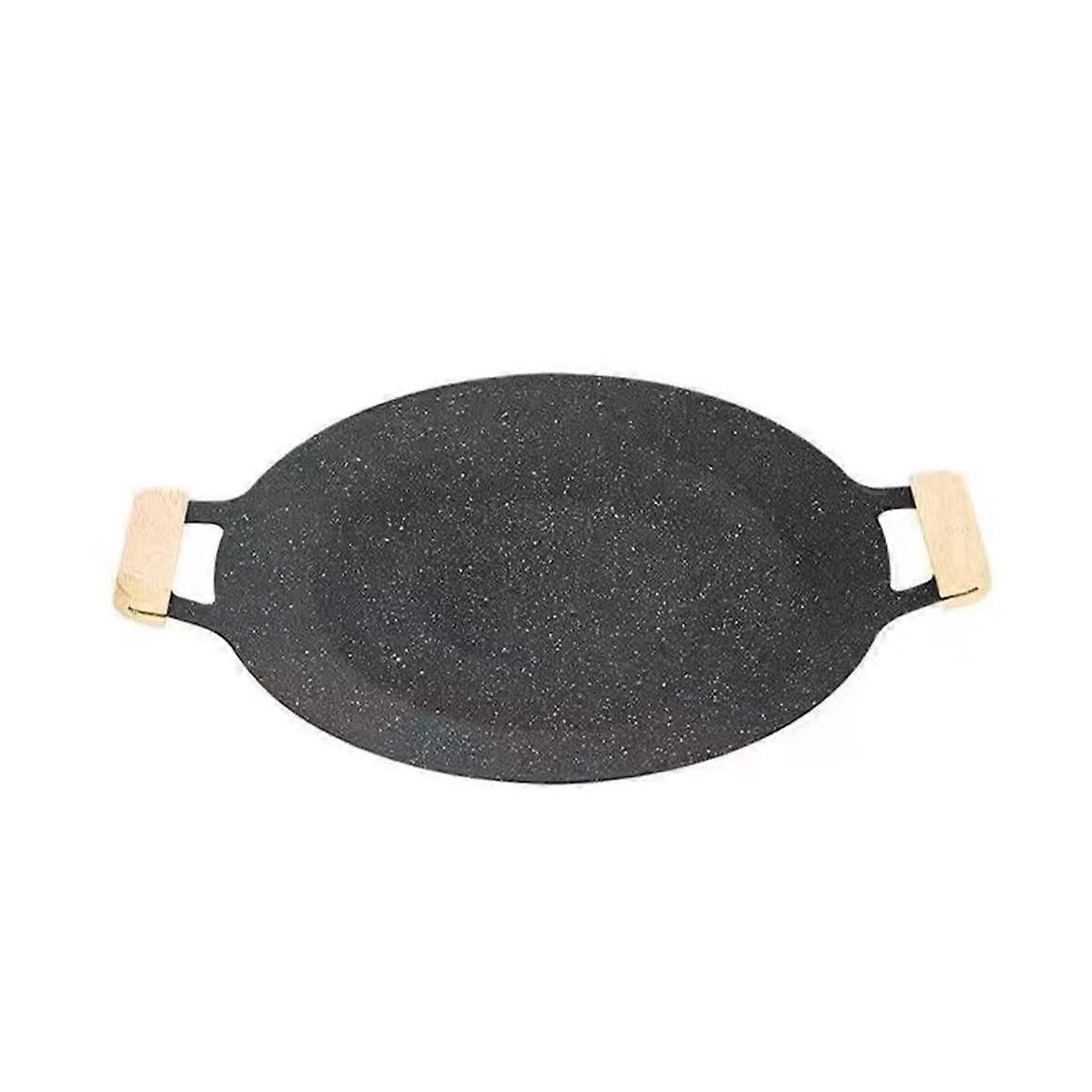 Korean BBQ Grill Pan Non-Stick Round Frying Pan With Wooden Handles On Both Sides Large Size
