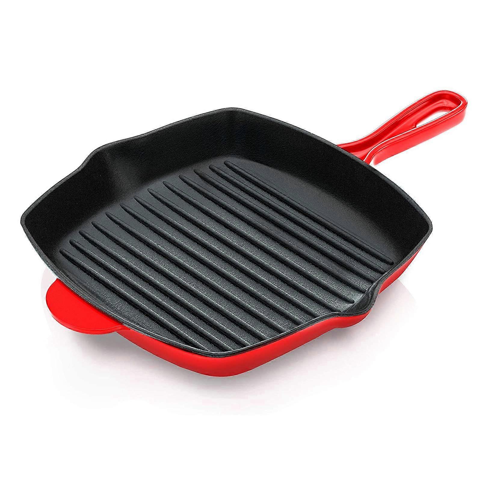 11 'Enamel Casting Iron Steak Grill Pan - Drip -Row Square Pan, For All Furnaces, Excellent Grill Traces - NCCIES47