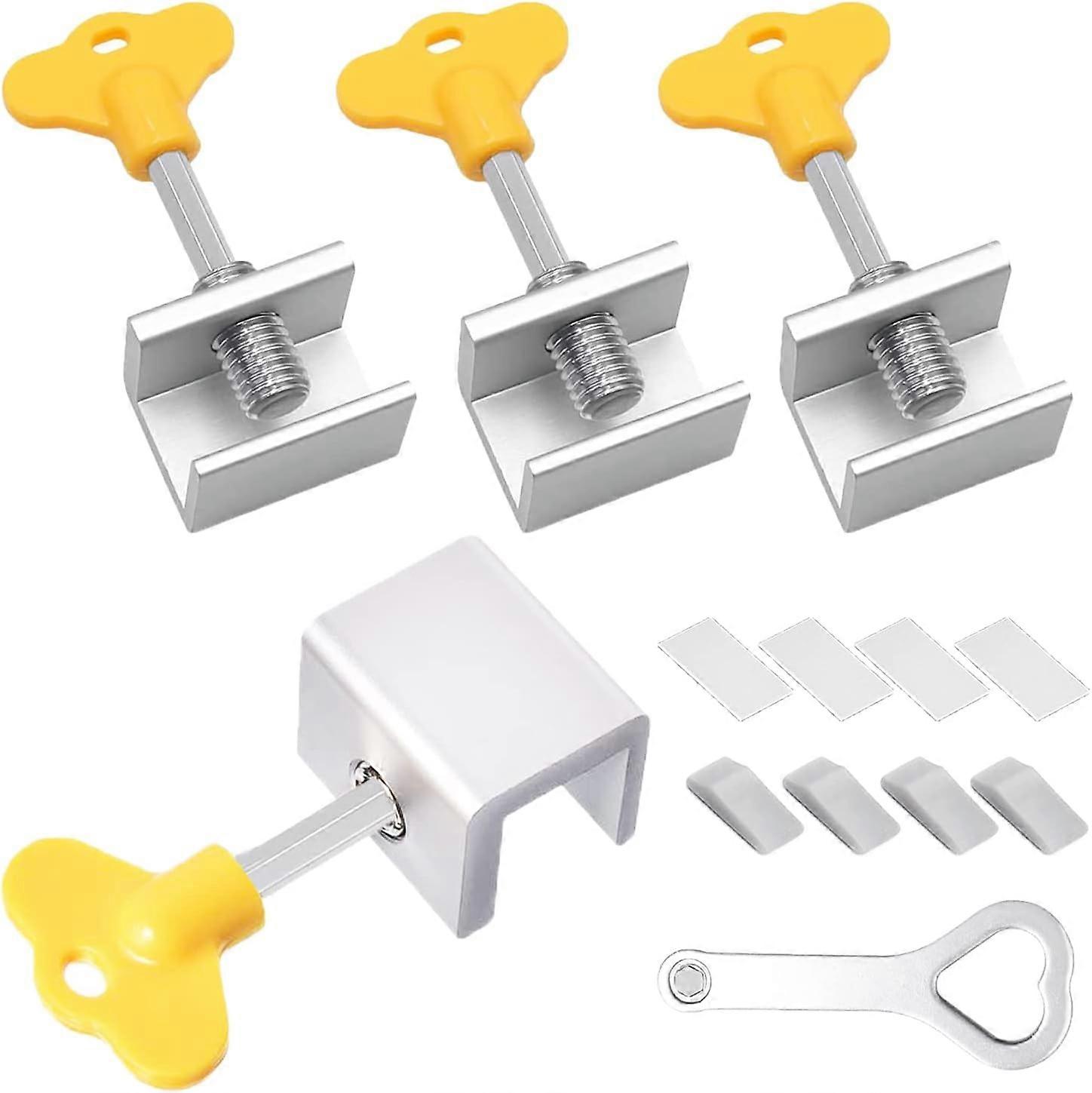 Sliding Window and Door Locks (4 Pack) Adjustable Aluminum Security Screw Lock for 8/17-5/8” Track Window Locks Door Stopper Safety Lock with Keys