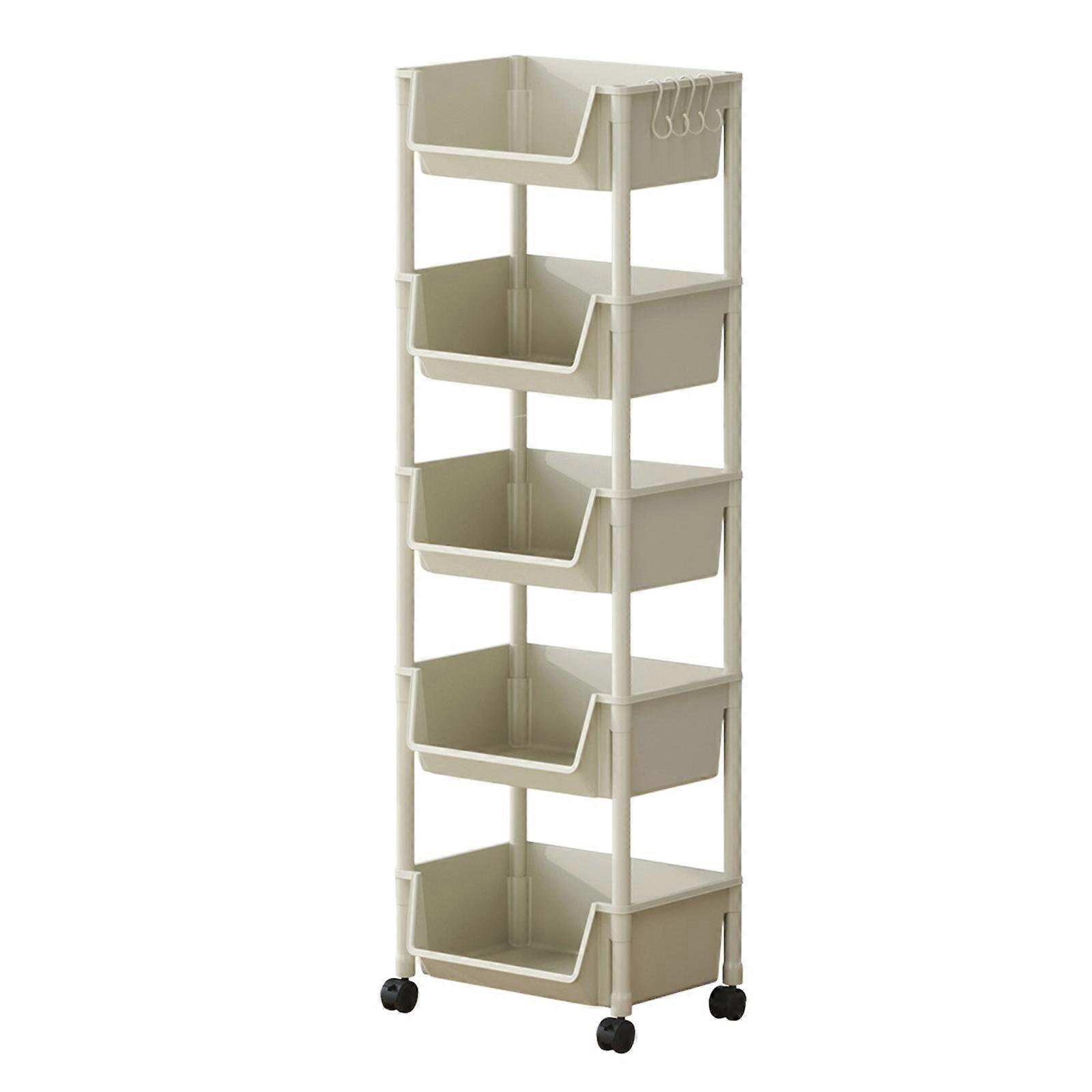 5 Tier Storage Rack Multi Layer Storage Cart Mobile Storage Rack With Wheels Easy Assembly Suitable