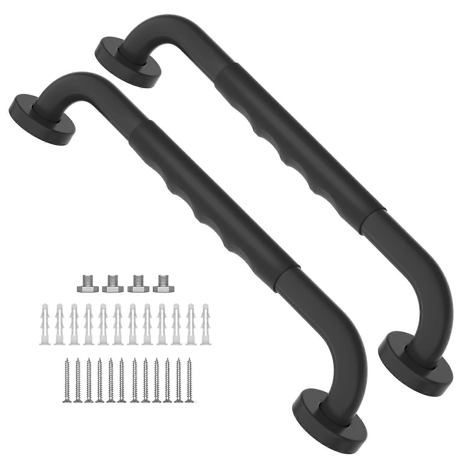 16 Inch Black Shower Holding Rods With 2 Packs Shift Preventive Rubber Clutch For Secure Installation