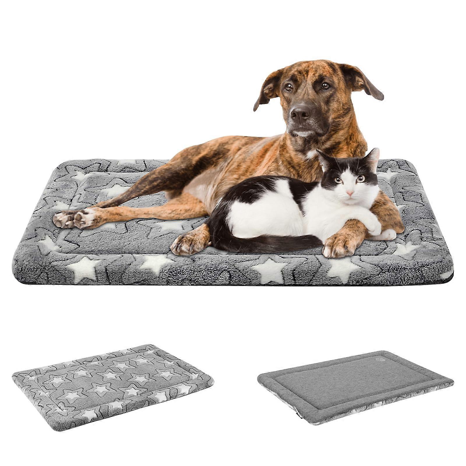 Double-Sided Dog Crate Mat (Cool and Warm), Machine Washable Kennel Mat for Large, Medium and Small Dogs, Gray