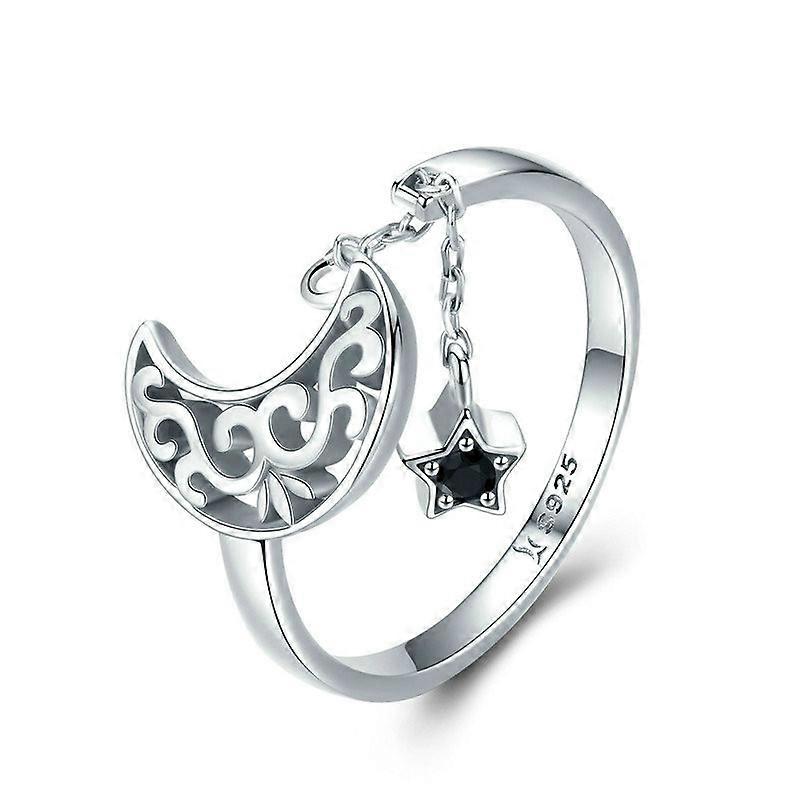 S925 Sterling Silver Ring Starlight Moon Sky Open Ring SCR479