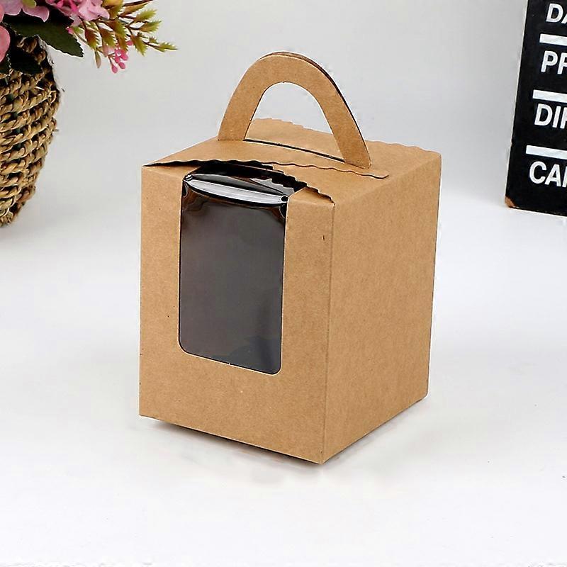 30 PCS Transparent Window 1 Piece Cardboard Portable Cup Cake Box Mousse Pastry Box Cowhide Color Cowhide Color 
