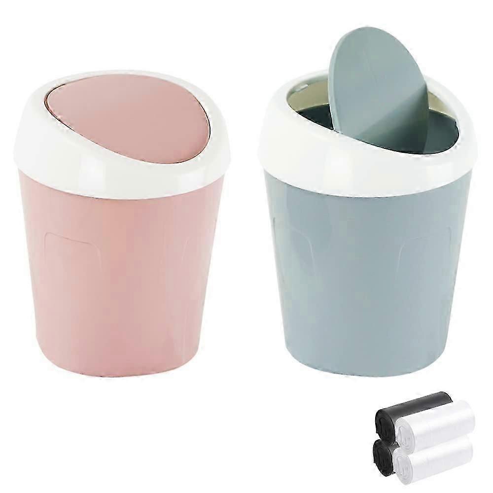 2PCS Small Trash Can Mini Desk Trash Can, QLFJ-FurDec Tabletop Mini Plastic Trash Can with Swing Lid and 4 Rolls of Trash Bags for Office, Bath, Kitch