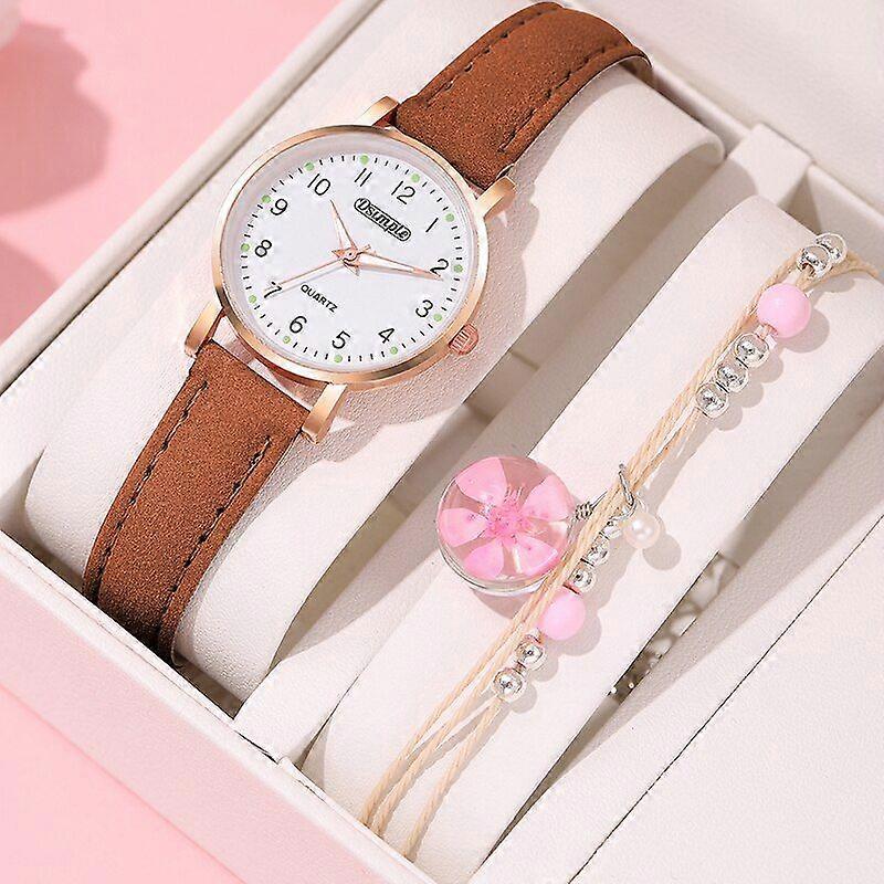 2db készlet divat női karkötő órák luxus lányok ajándék bőr kvarcóra diák divatos női ruha óra reloj mujer