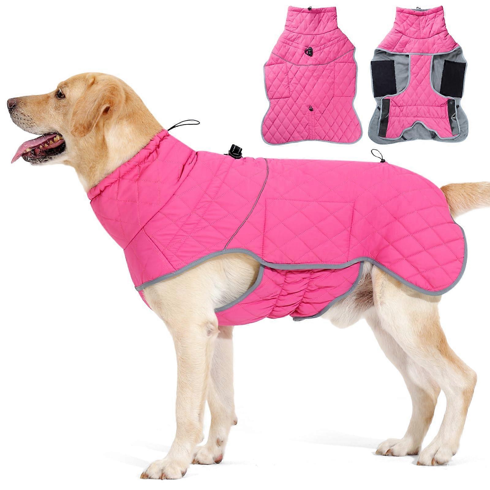 Dog Jackets for Large Dogs - Waterproof Windproof Fleece Vest, Reflective Warm Winter Coat in Pink, Size M