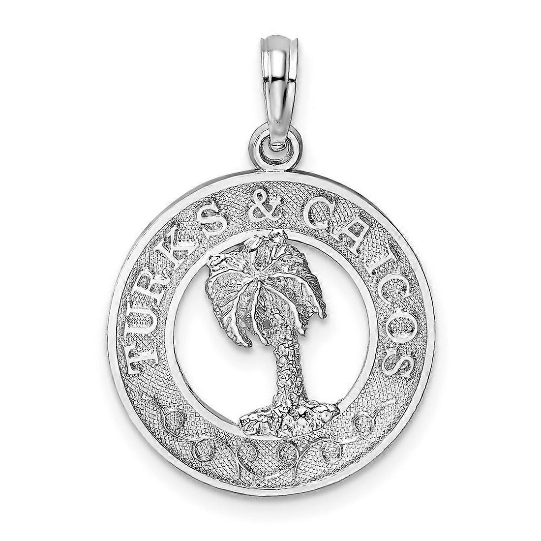 925 Sterling Silver Rhodium Plated Textured Turks Caicos Palm Tree Pendant Necklace 25.36mm long-Pendant for Women